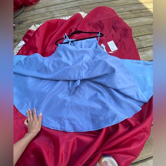 MildApril Spaghetti Straps Satin Bridesmaid Balloon Dress Light Blue size 6 - Picture 13 of 14